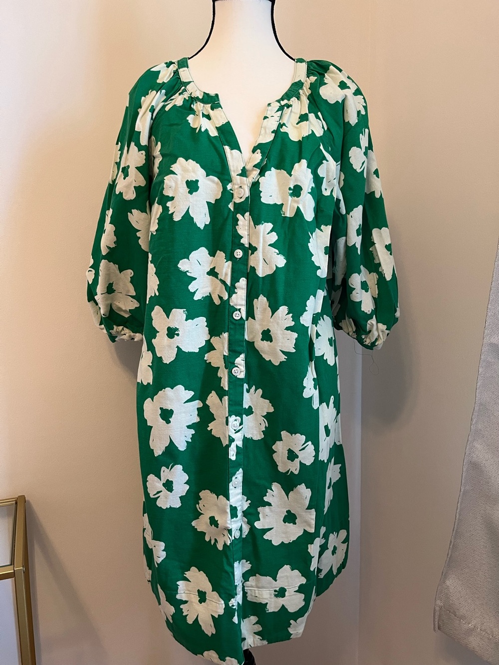 Green Floral Button-Front Dress